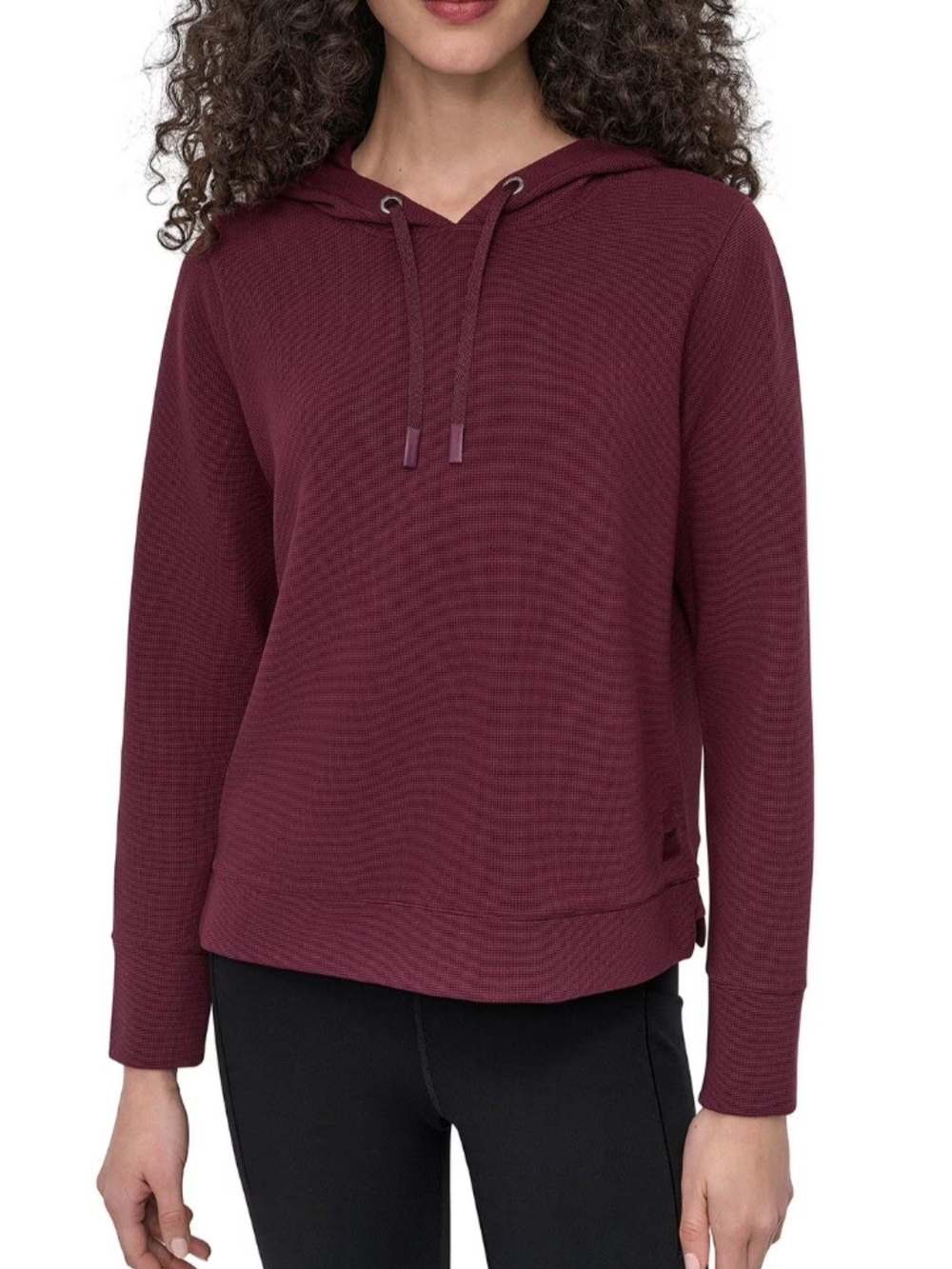 DKNY Tech Maroon Waffle Classic-Fit Hoodie NWT Size M
